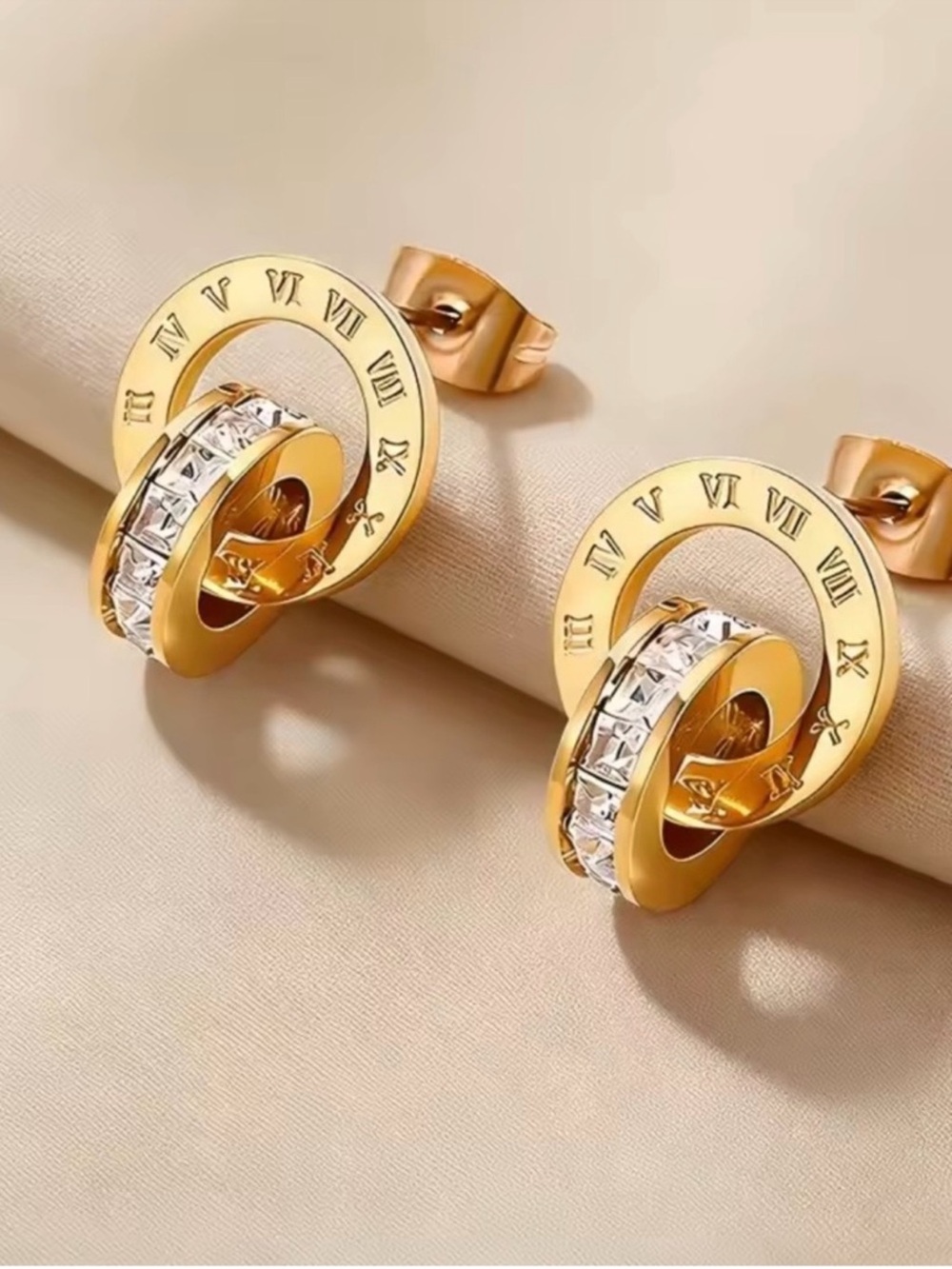 Macy's Gold-Tone Roman Numeral Hoop Earrings with Clear Accents